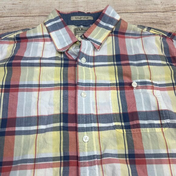LL Bean Mens L Plaid Short Sleeve Shirt Slightly Fitted 100% Cotton Multi - Picture 9 of 9